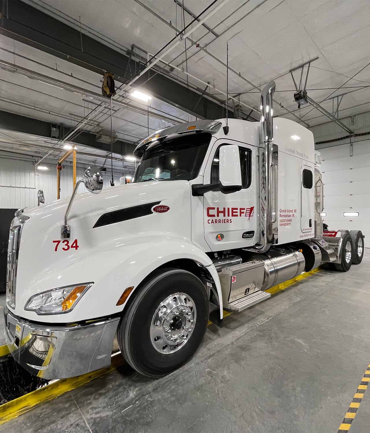 chief carriers semi inside a bay for truck driving jobs in iowa