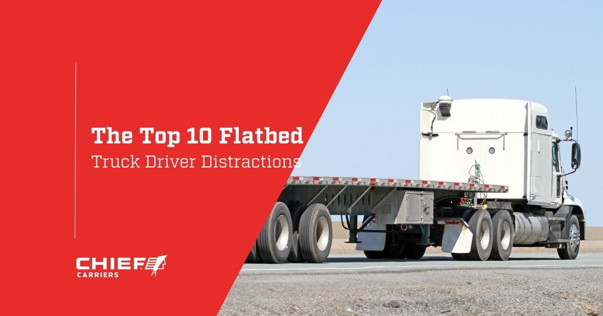 A flatbed truck on a highway. Thumbnail image for "The Top 10 Flatbed Truck Driver Distractions."