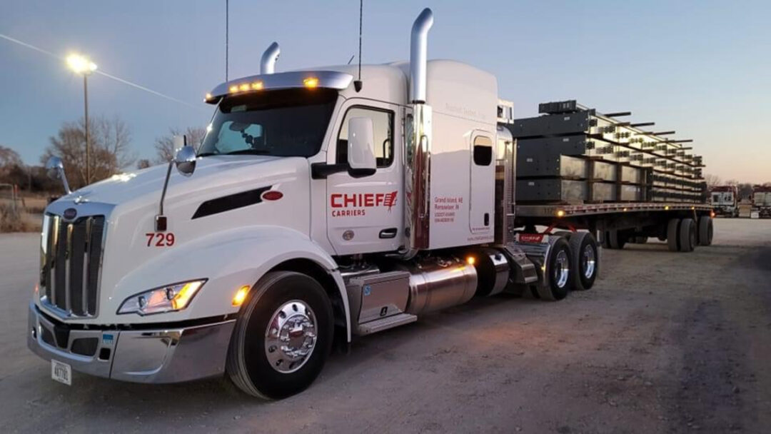A fully loaded flatbed trailer for Chief Carriers.