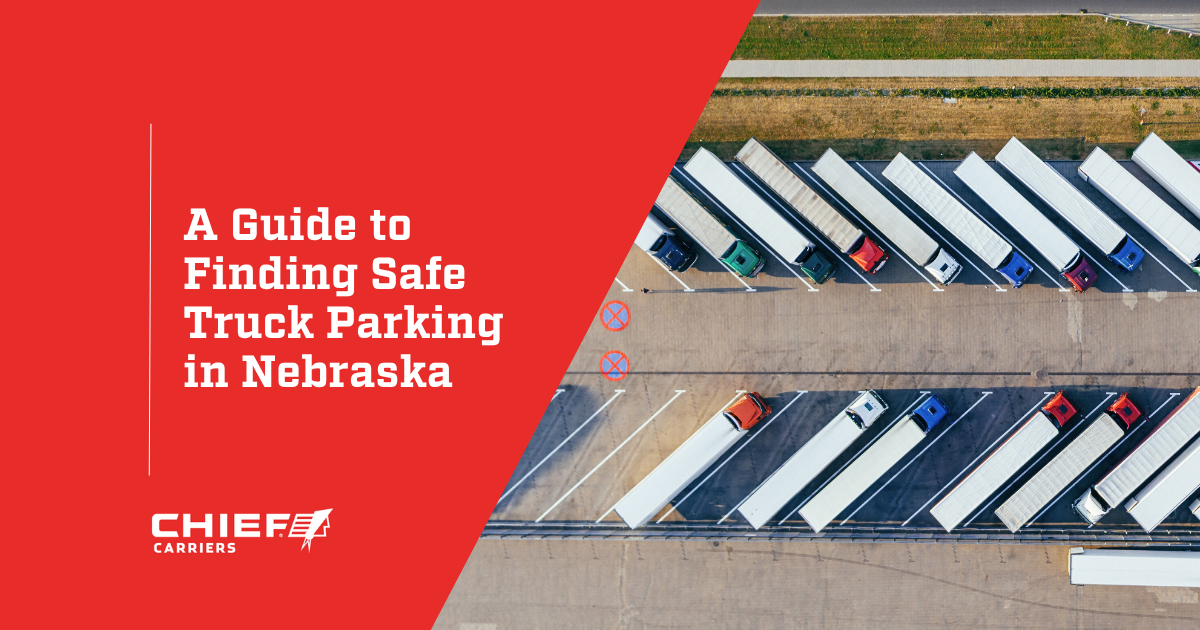 Overhead view of semi truck parking. Thumbnail for A Guide to Finding Safe Truck Parking in Nebraska.
