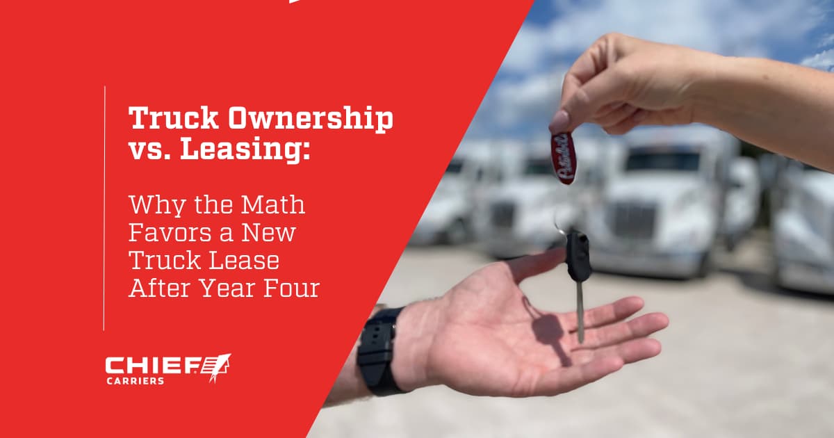 Getting the keys to a new semi truck. Thumbnail image for Truck Ownership vs. Leasing Why the Math Favors a New Truck Lease After Year Four.