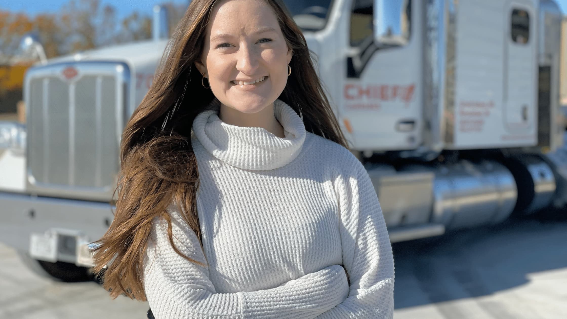 A female Chief Carriers truck driver.