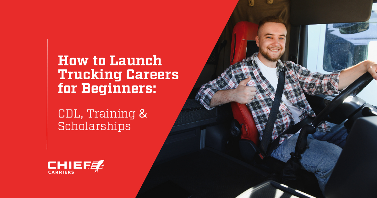 A young, smiling male truck driver. The thumbnail image for How to Launch Trucking Careers for Beginners CDL, Training & Scholarships.