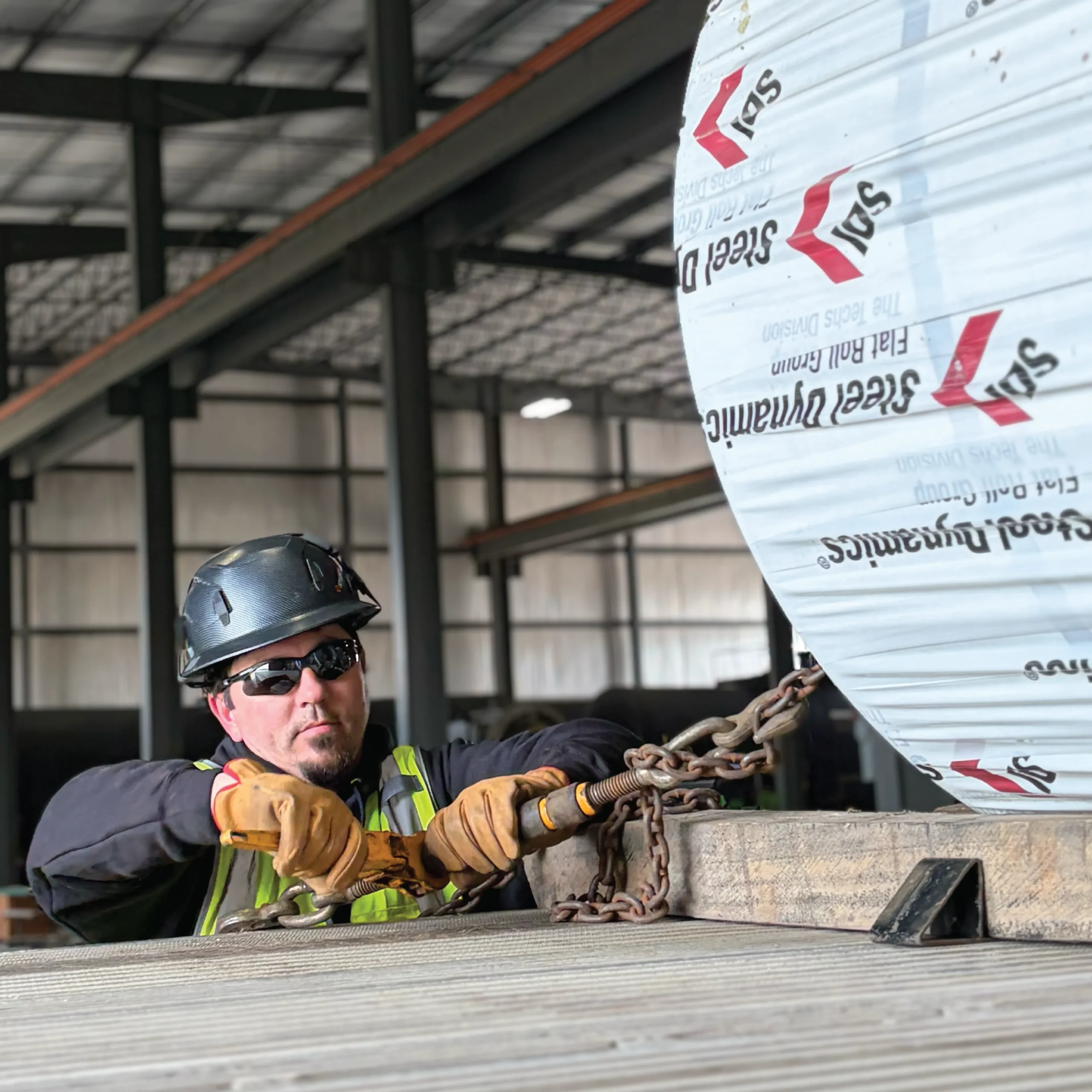 employee using safety straps.