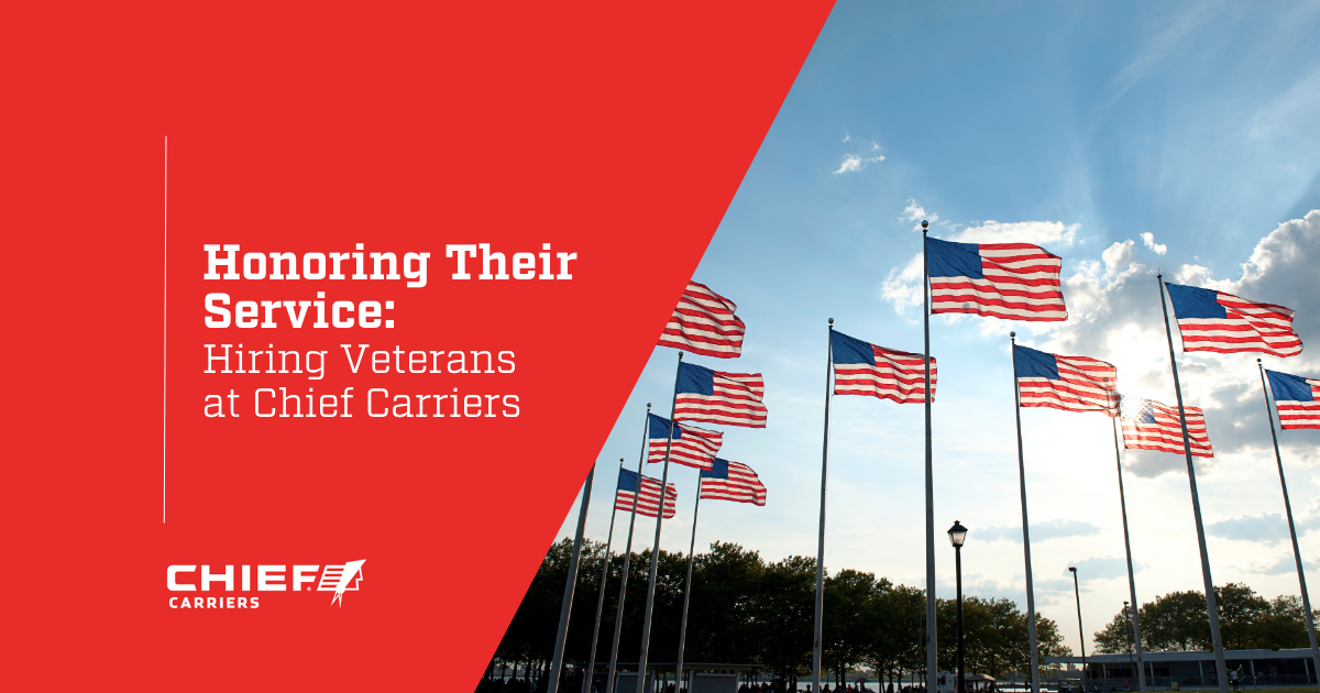 Numerous flag poles flying American flags. Thumbnail image for Hiring Veterans at Chief Carriers.