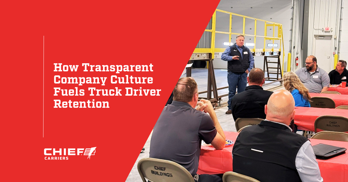 An employee meeting at Chief Carriers. Thumbnail image for How Transparent Company Culture Fuels Truck Driver Retention.